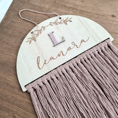 Macrame Name Plaque | Personalised Wooden Plaque | Nursery Decor | Wooden Name Bunting | Custom Flag | Macrame Wall hanging | Sign | Baby