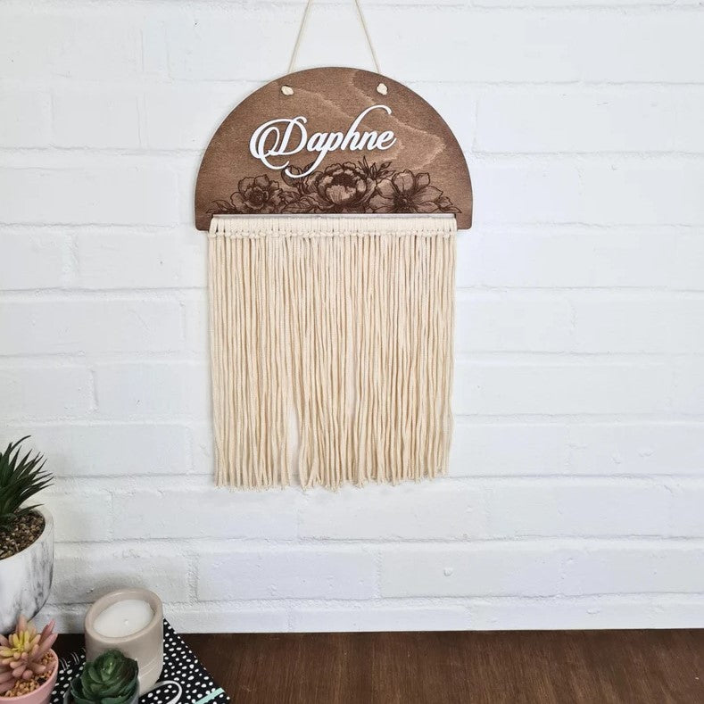 Personalized Name Sign, Nursery Girl Gift, Nursery Boy Name Sign, Macrame Gift, Playroom Wall Art, Office Door Hanger, Baby Announcement