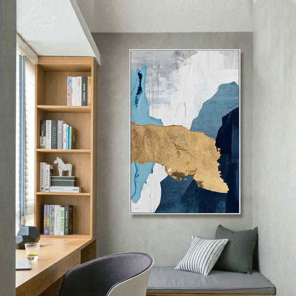 Printed Gold Leaf Abstract Canvas Wall Art for Living Room, Printed Ready to Hang Canvas Wall Art