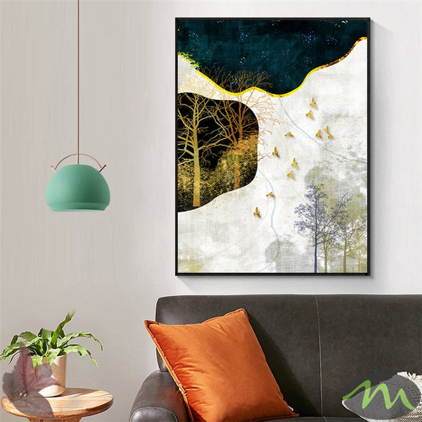 Abstract Trees Canvas Wall Art for Living Room, Printed Ready to Hang Canvas Wall Art