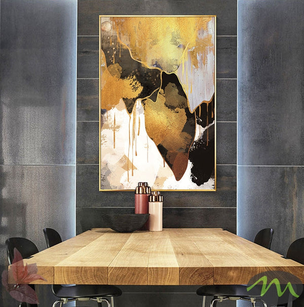 Printed Gold Leaf Abstract Canvas Wall Art for Living Room, Printed Ready to Hang Canvas Wall Art