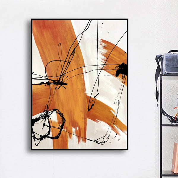 Orange Brush Stroke Abstract Canvas Wall Art for Living Room, Printed Ready to Hang Canvas Wall Art