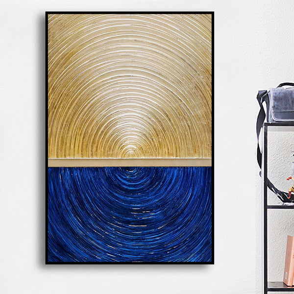 Blue and Gold Abstract Canvas Wall Art for Living Room, Printed Ready to Hang Canvas Wall Art