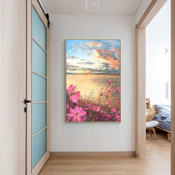 Pink Floral Canvas Wall Art for Living Room, Printed Ready to Hang Canvas Wall Art