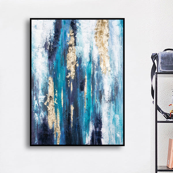 Blue Abstract Canvas Wall Art for Living Room, Printed Ready to Hang Canvas Wall Art